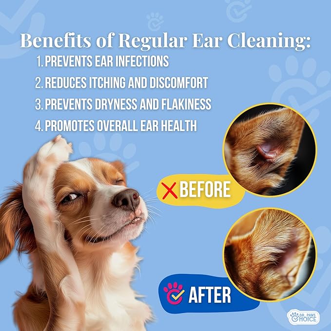 Dr. Paws Dog Ear Cleaner Finger Wipes - Ear Finger Wipe for Dog Ear Infection Treatment, Easy to Use Cat Ear Cleaner, Eliminates Odor, Dog Ear Cleaning Solution, Dog Ear Wipes (Oatmeal)