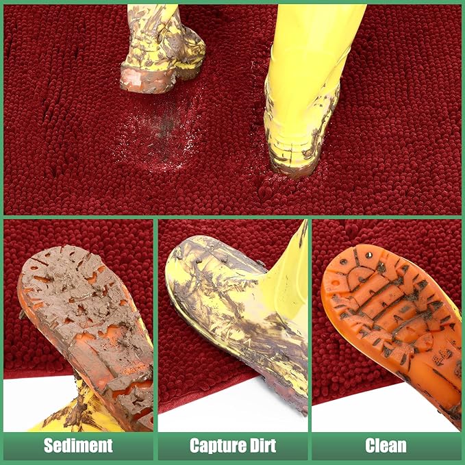 IM HOME Chenille Absorbent Outdoor Doormat 60" x 36", Washable Muddy Door Mats for Dog Non Slip Indoor Doormat Soft Front Inside Doormats for Entryway, Mud Dog Paws, Patio Red Burgundy