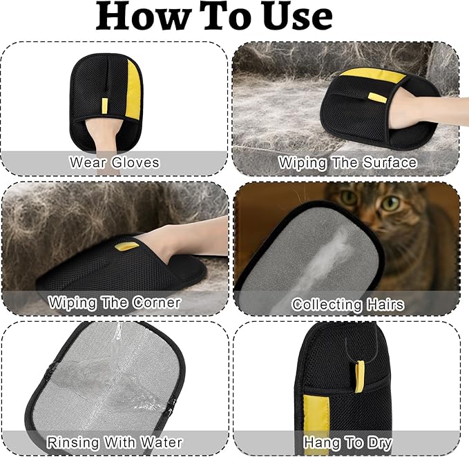 3PCS Pet Hair Removal Gloves Electrostatic Reusable Grooming Gloves for Cats & Dogs Efficient Hair Remover for Furniture, Couch, Carpet & Curtains Upgrade Pet Grooming Tool