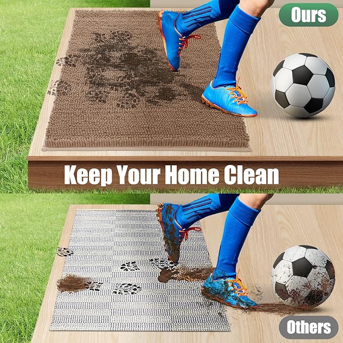 IM HOME 2 Pieces Chenille Absorbent Outdoor Doormat 30" x 20", Washable Muddy Door Mats for Dog Non Slip Indoor Doormats Dog Mat for Muddy Paw Front Inside Doormat for Entryway Camel
