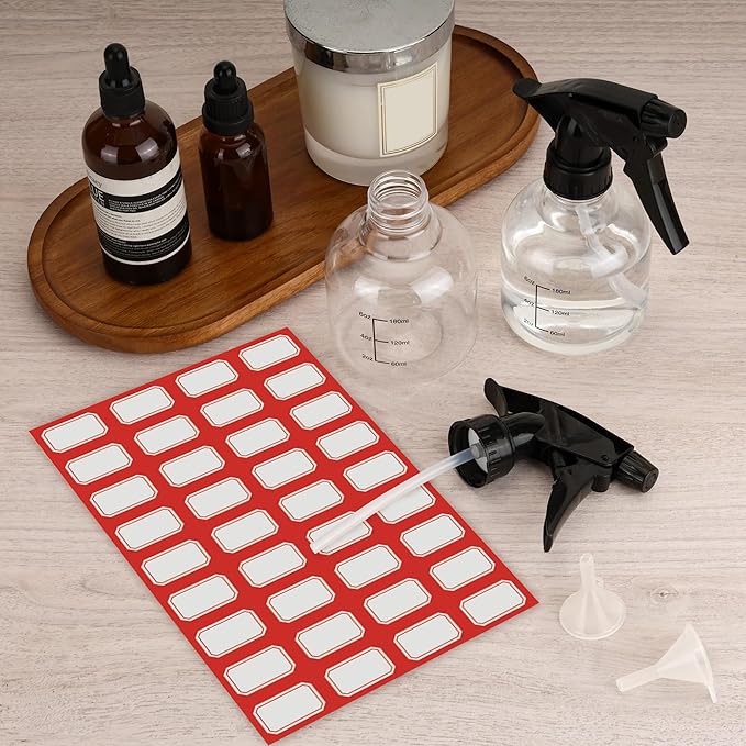 24 Pack 8 Oz Plastic Spray Bottles for Cleaning, Empty Clear Spray Bottles With Adjustable Head Sprayer, 8 Oz Small Plastic Spray Bottles with Funnel and Labels for Cleaning Hair Plants