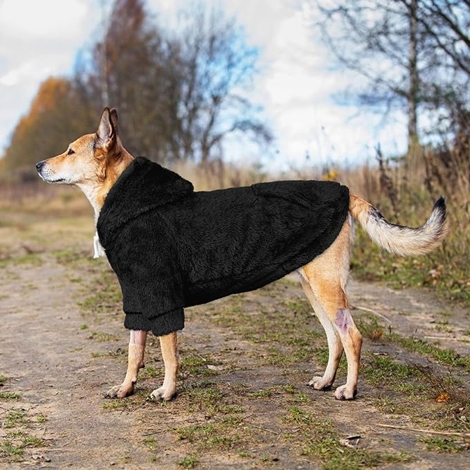4XL Dog Sweaters for Large Dogs,Dog Hoodie,Warm Fuzzy Fleece Sweatshirt with Hood & Pocket,Leash Hole,Cozy Cold Weather Pet Clothes Sweater Hoodie for Large Dogs(Black,4XL)