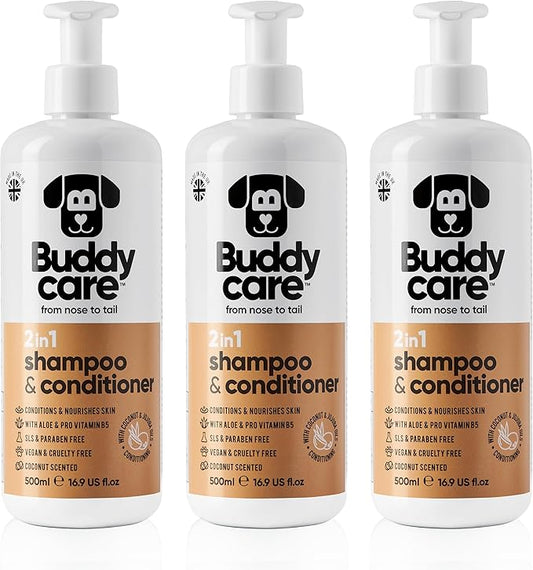 2in1 Dog Shampoo & Conditioner by Buddycare | Coconut Scented | with Aloe Vera and Pro Vitamin B5 (50.72oz)