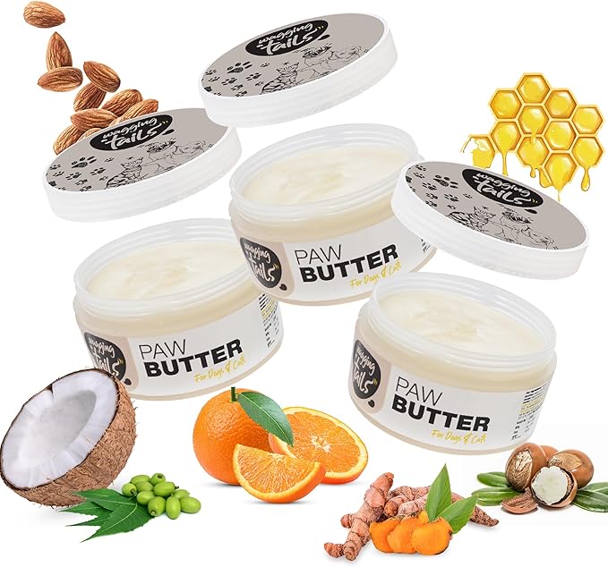 Wagging Tails 6-in-1 Paw Butter for Dogs & Cats, 1.76 fl oz Pack of 3 Turmeric & Honey-Infused Lick-Safe Balm | Relieves Elbow & Paw Discomfort, Repairs Cracks, Moisturizes Pads & Softens Snouts