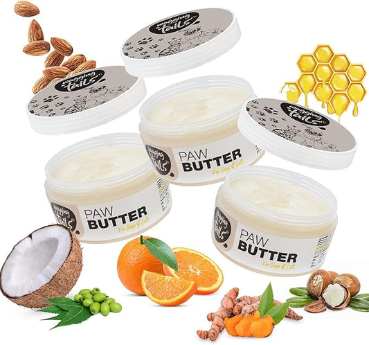 Wagging Tails 6-in-1 Paw Butter for Dogs & Cats, 1.76 fl oz Pack of 3 Turmeric & Honey-Infused Lick-Safe Balm | Relieves Elbow & Paw Discomfort, Repairs Cracks, Moisturizes Pads & Softens Snouts