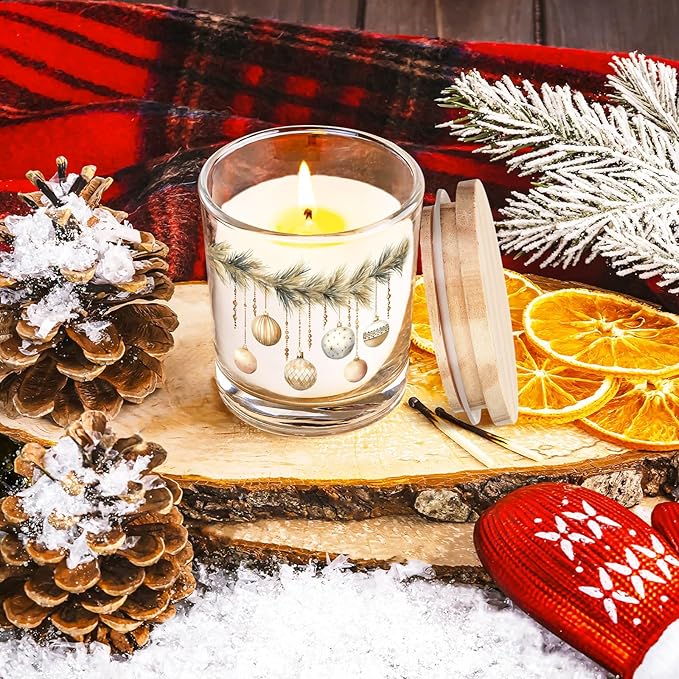 10 Pcs Vintage Brown Christmas Glass Candle Jars Empty Containers Bulk 7 oz Farmhouse Glass Jars with Cork Lids Tins for Xmas Holiday Candle Making Storing Biscuits Tea Party Favors