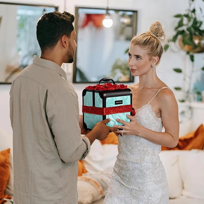 BYOOTIQUE Metal Makeup Train Case with Mirror 2-Tier Trays Lockable Nail Storage Organizer Jewelry Box for Beautician Manicurist Salon,CoyoteButtes Vitality