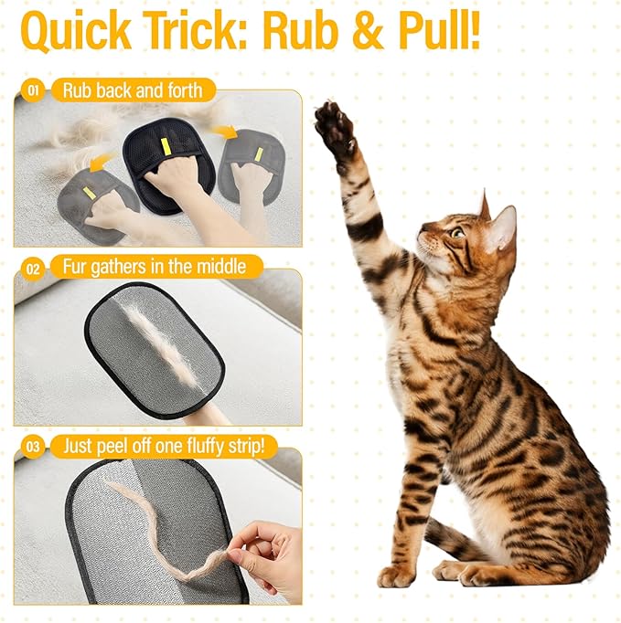 2 Pack Pet Hair Remover for Cats & Dogs, Electrostatic Gloves for Cats Hair Removal, Reusable Dogs Hair Remover for Furniture, Bed Sheets, Couch, Clothes