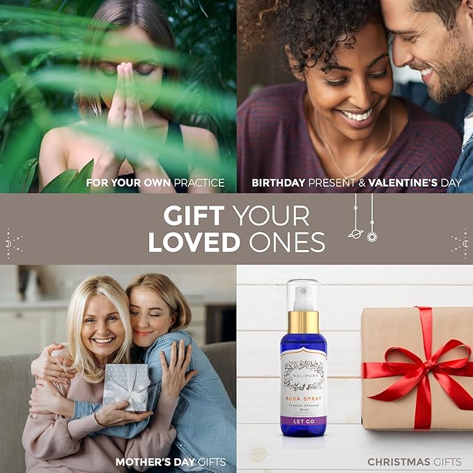 BALIPURA Let Go Aura Crystal Spray with Amethyst Sodalite Clear Quartz Palo Santo Crystals Pure Organic Cinnamon Grapefruit Handmade in Bali - 3.4 fl.oz