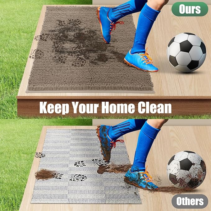 IM HOME Chenille Absorbent Outdoor Doormat 48" x 30", Washable Muddy Door Mats for Dog Non Slip Indoor Doormat Dog Mat for Muddy Paw Front Inside Doormats for Entryway Beige