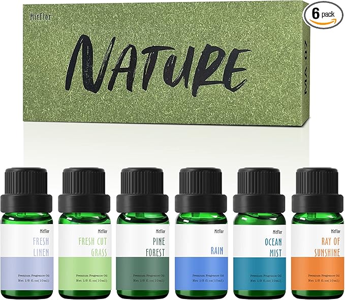 Fragrance Oils, MitFlor Nature Set of Essential Oils for Diffusers for Home, Soap & Candle Making Scents, Aromatherapy Oil Gift Set, Ocean Mist, Rain, Pine Forest and More, 6x10ml