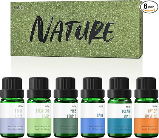 Fragrance Oils, MitFlor Nature Set of Essential Oils for Diffusers for Home, Soap & Candle Making Scents, Aromatherapy Oil Gift Set, Ocean Mist, Rain, Pine Forest and More, 6x10ml