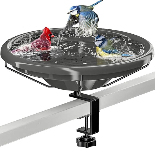 iBorn Bird Bath,Deck Mounted Bird Baths 12inch,Birdbath for Outside with Clamp 3.2inch,BPA-Free Bowl,Chew-Proof,Fully Detachable Design,Easy Clean & Refill,Gray,1 Pack（Not Include Fountain）