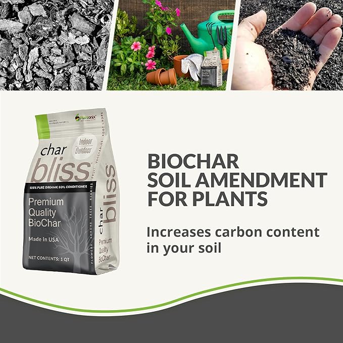 Char Bliss (1 Qt) - Organic Biochar for Plants - OMRI-Listed Biochar Soil Amendment Organic - Horticultural Charcoal for Plants, Gardening, & Potting Soil - 100% Natural and Renewable Bio Char