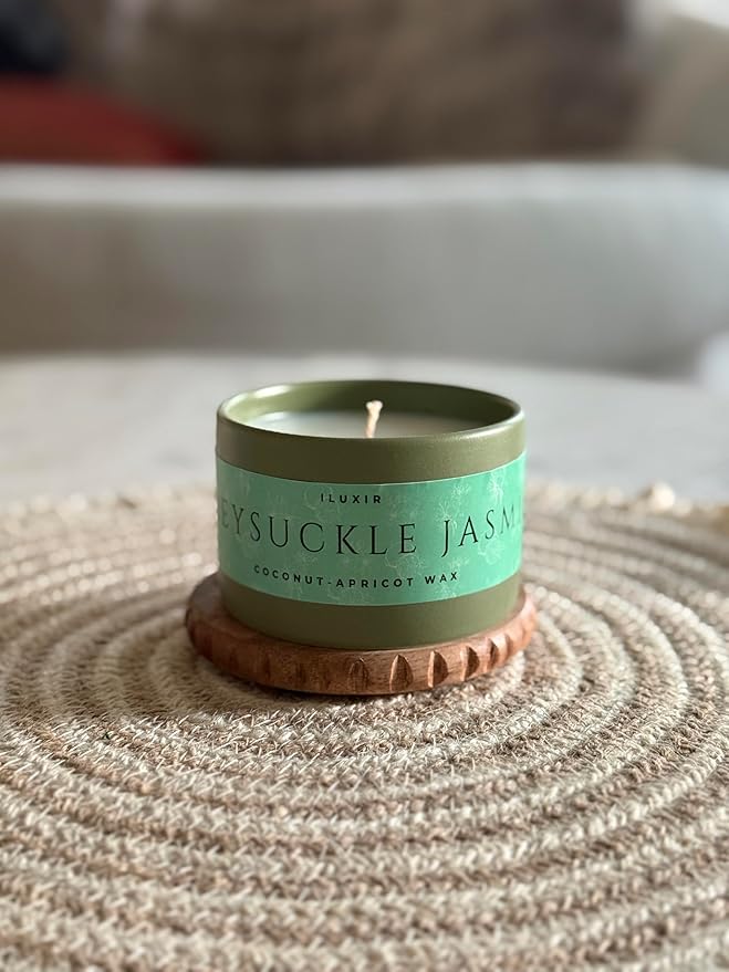 Honeysuckle Jasmine Candle – Fresh Floral Scented Candle with Lemon Violet & Wood, Organic Coconut Apricot Wax, Hand-Poured, Non-Toxic, Cruelty-Free, 5 oz for Home, Living Room & Office