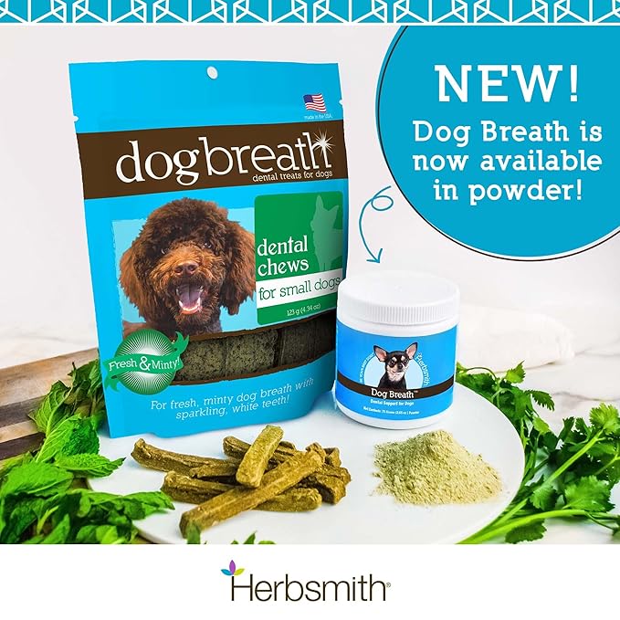 Herbsmith Dog Breath - Dog Dental Care Solution - Natural Dog Breath Freshener That Tackles Tartar - Dental Powder for Dogs - 75g Powder
