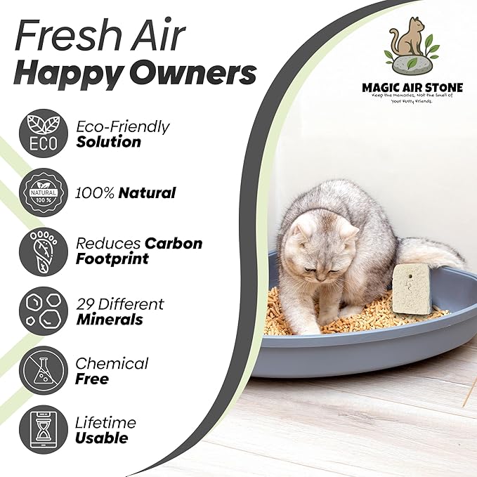 Natural Cat Litter Odor Eliminator Stone – Lifetime Reusable, Odor Neutralizer & Pet-Friendly Air Freshener –, Chemical-Free Cat Urine Smell Remover for Litter Box & Home Use