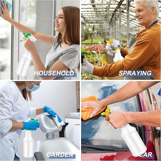 10 Pack Spray Bottles 16 oz Empty Water Spray Bottles for Cleaning Heavy Duty Refillable Squirt ‌container with Measurements Adjustable Nozzle for Household(Yellow,Green,Stylish Style)