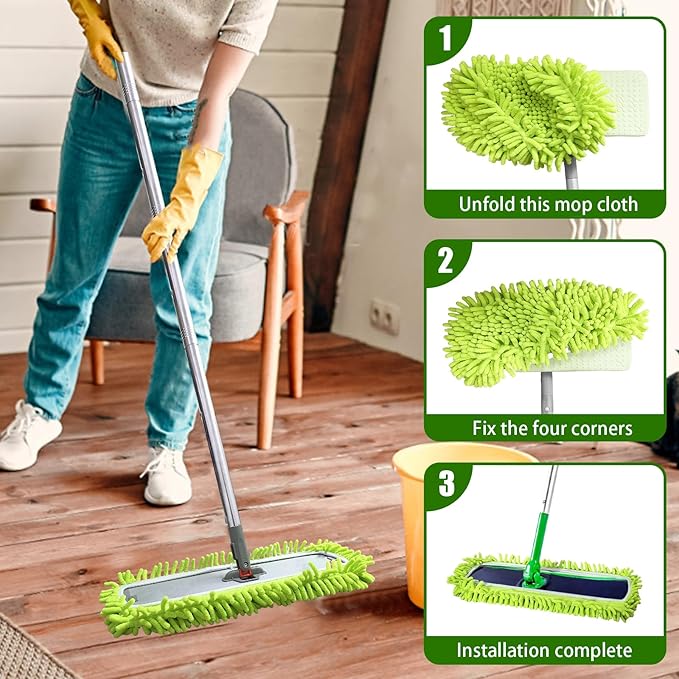 2PCS Reusable Microfiber Mop Pads Compatible with Swiffer XL,Reusable X-Large Dry Sweeping Cloths for Swiffer,XL Wet Pads Refills & XL Washable Wet Mopping Cloths for Hardwood Floor/Marble Cleaning
