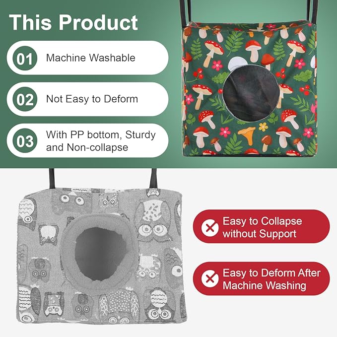 4 Pack Ferret Hammock for Cage, Small Animal Hammock Set with Mushroom Pattern, Rat Hammocks Washable Cozy Hanging Bed for Chinchilla Guinea Pig Hamster Sugar Glider Squirrel