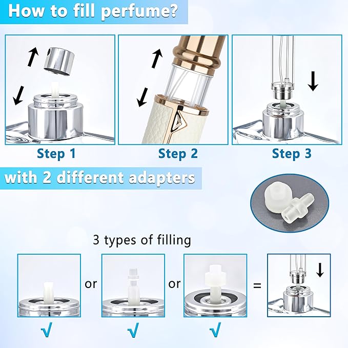 Refillable Travel Perfume Atomizer Bottle - 5ml Luxury Pocket Perfume Dispenser Pump, Travel Perfume Atomiser, Cologne Dispenser, Portable Size Sprayer Bottle for Traveling (White)