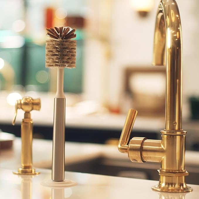 Ionic Bottle Brush, Magnetized to Stand Upright, Stainless Steel with Replaceable Head, Silver