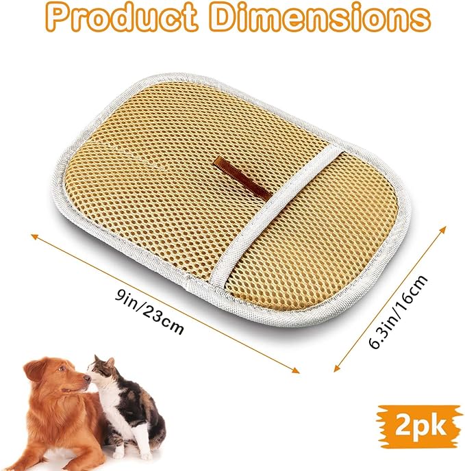 Newly Upgraded Pet Hair Removal Glove - Thickened Electrostatic Cat Dog Hair Remover Glove, Reusable for Couch, Carpet, and Car Seat (Light Brown, 2 Pack)