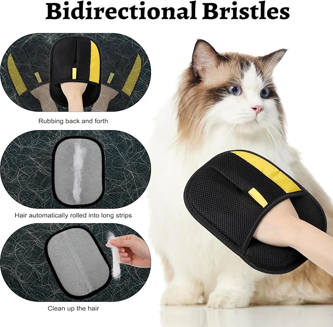 3PCS Pet Hair Removal Gloves Electrostatic Reusable Grooming Gloves for Cats & Dogs Efficient Hair Remover for Furniture, Couch, Carpet & Curtains Upgrade Pet Grooming Tool