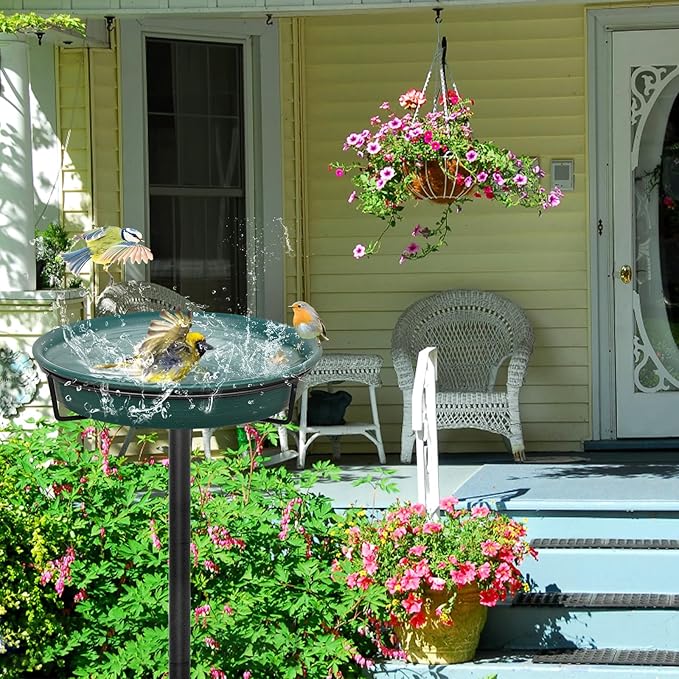 35.5In Freestanding Birdbaths Bowl Outdoor, Standing Garden Bird Bath Bird Feeder Bowl with Metal Stake, Detachable Decoration Spa Birdfeeder for Garden Patio Yard Lawn, 4 Spiky Feet (D)