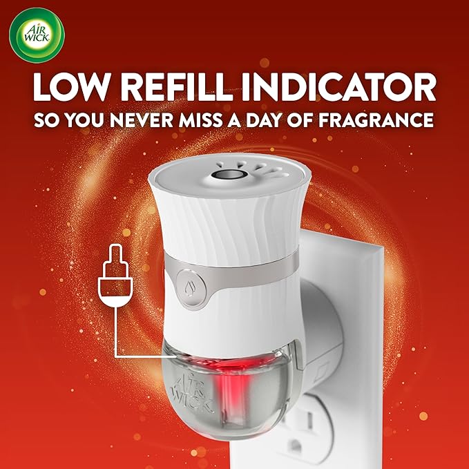 Air Wick Plug In Scented Oil Refill, Infused with Essential Oils, Plug In Air Fresheners for Home, Fall Scent, Fall Décor, Apple Cinnamon Medley, 4 ct