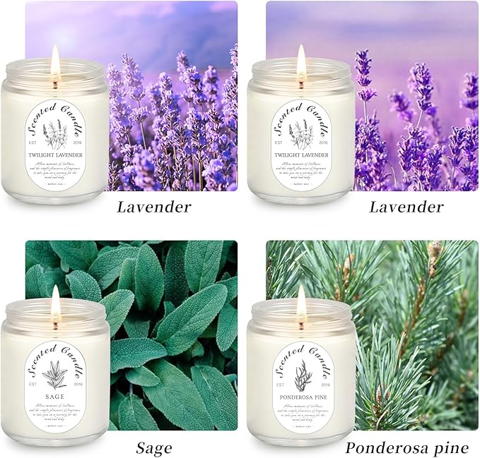 Lavender Candle Gift Set, 4 Pack Soy Wax Scented Candles for Home – Lavender, Sage & Ponderosa Pine – Aromatherapy Candles for Relaxation, Stress Relief & Christmas Gifts for Women