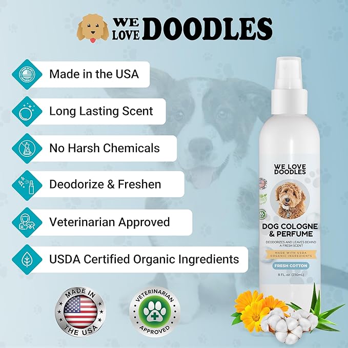 We Love Doodles Flea Comb for Dogs and Dog Cologne & Perfume | Dog Face Comb | Fine Tooth Tear Stain Remover Metal Comb | Odor Eliminator Spray Puppies | Long Lasting After Bath | MADE in USA