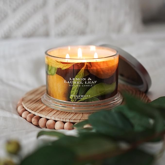 HomeWorx by SLATKIN + CO. Candle- Lemon & Laurel Leaf, 18 oz. Premium Scented Candle