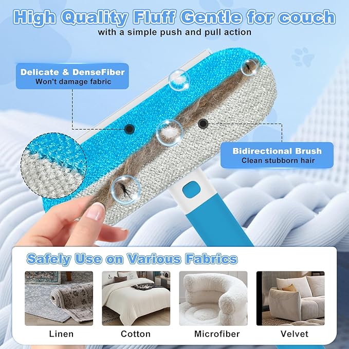 4 in 1 Multifunctional Pet Hair Removal Tool, Dog&Cat Hair Remover for Couch Carpet Furniture, Pet Hair Removal Broom with 17.7Inch Extendable Long Handle&Reusable Washable Cat Hair Remover Brush