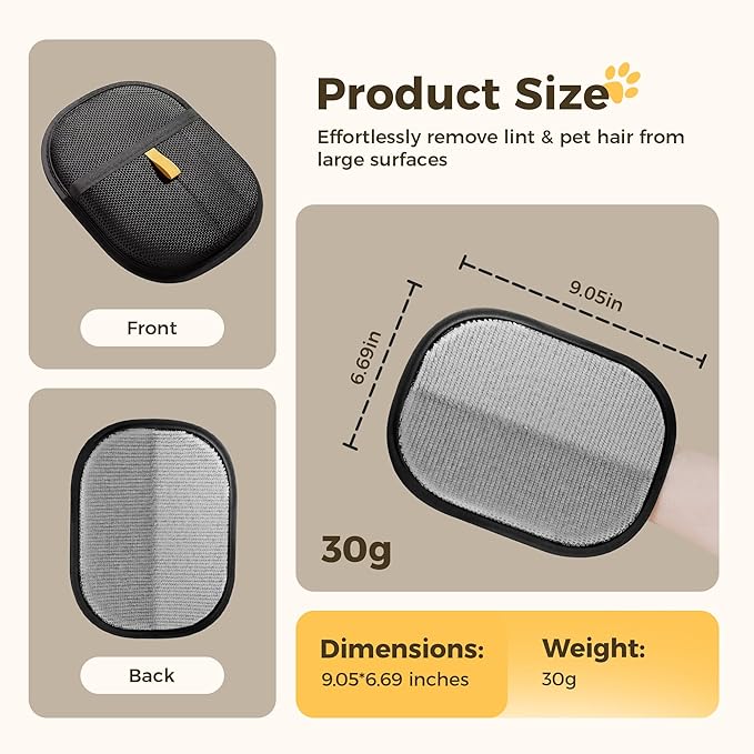 3 Pcs Electrostatic Pet Hair Removal Gloves with Bidirectional Bristle Design, Washable Reusable Cat Dog Hair Remover Grooming Glove Tool for Furniture, Bed Sheets,Car Seat (Black)