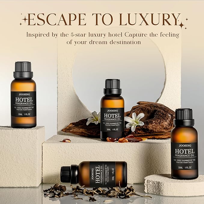 Hotel Diffuser Oils Gift Set, Joosing Hotel Scent Essential Oils d 4 x 30ml Large Bottles (4 Fl Oz Total), Premium Fragrance Oil No. 10002 The Marriott for Aromatherapy Diffusers and Humidifiers