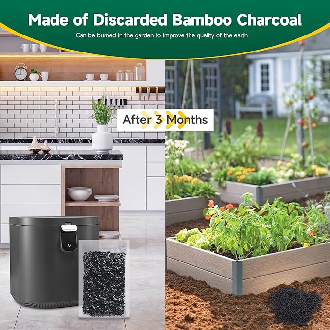 3 Packs 210g Odor Absorbing Activated Carbon Filter Refills for Lomi Smart Waste Kitchen Composter & Eco 5 & Vitamix FC-50-SP Electric Composter, Activated Charcoal Pellets