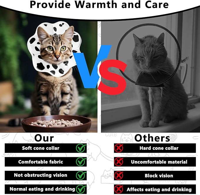 Soft Adjustable Cat Cone Collar, Comfortable Cat Recovery Collar Suitable for Various Types of Cats,Elizabethan Neck Protective Collar for Cats After Surgery (Milk, Large)