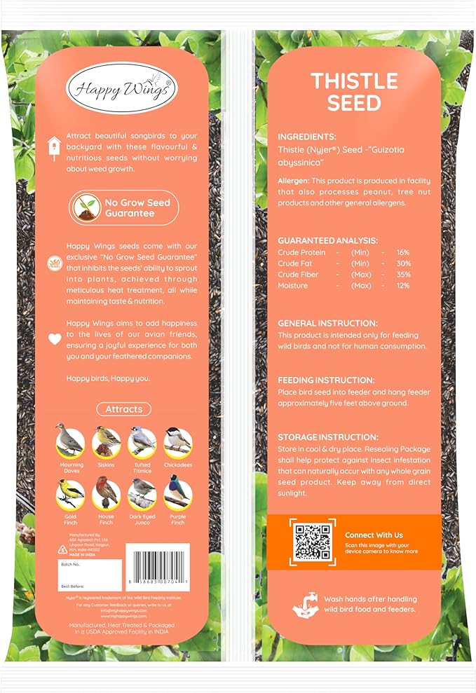 Happy Wings Nyjer/Thistle Seeds Wild Bird Food - 10 Pounds I No Grow Seed I Bird Seed for Wild Birds