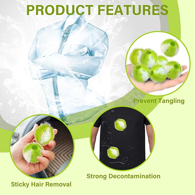 12 Pcs Pet Hair Remover for Laundry, Pet Hair Catcher, Washing Balls, Reusable Washing Machine Lint Paw Hair Catcher, Lint Balls for Washing Machine Dryer (Green)
