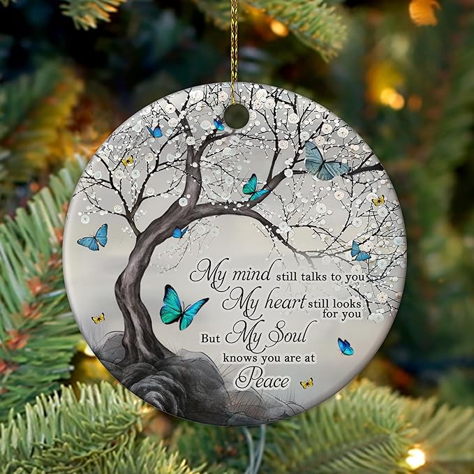 Hyturtle Butterfly Memorial Ornament - Remembrance Ceramic Keepsake with Tree and Quote - Sympathy Gift for Loss of Loved One - Bereavement Christmas Ornament - 3 Inch Memorial 4