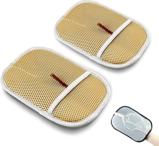 Newly Upgraded Pet Hair Removal Glove - Thickened Electrostatic Cat Dog Hair Remover Glove, Reusable for Couch, Carpet, and Car Seat (Light Brown, 2 Pack)