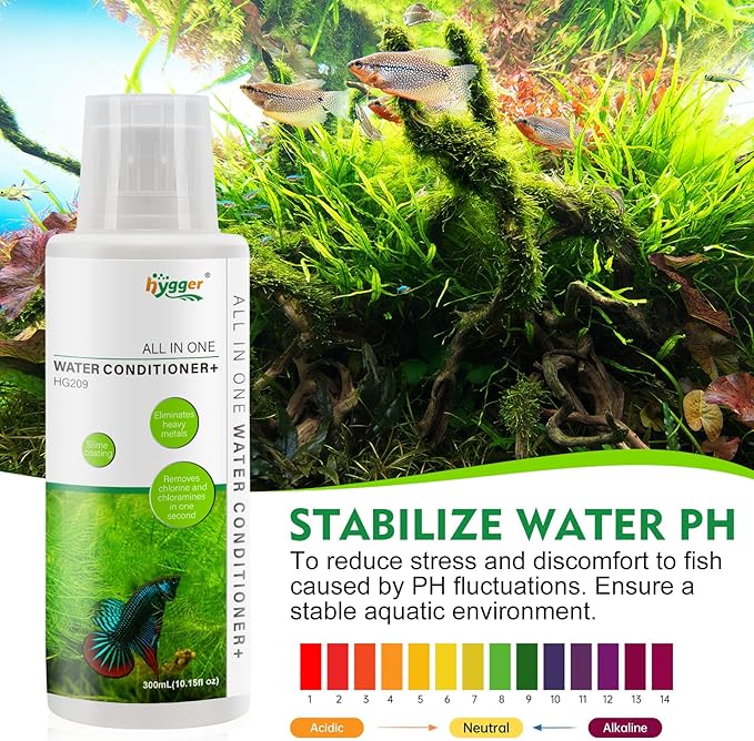 hygger Aquarium Water Conditioner for Freshwater, Neutralizes Chlorine, Chloramines, Heavy Metals, Ammonia & Nitrite, Safe for Fishes and Plants, 300 ML