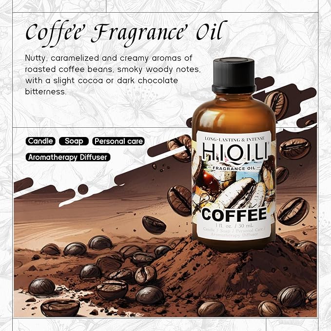 HIQILI Coffee Fragrance Oil for Scent Diffuser & Humidifier, Perfect for Candle, Soap, Perfume Making, New Car & Home - 1 Fl Oz