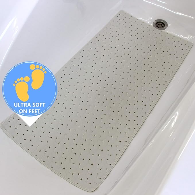 SafeLand- Non-Slip Bath, Shower, Tub Mat, TPR Material, Eco-Friendly, Non-PVC, Machine Washable, No Odor, with Powerful Suction Cups and Drain Holes, Tweed (15"x30" White x2)