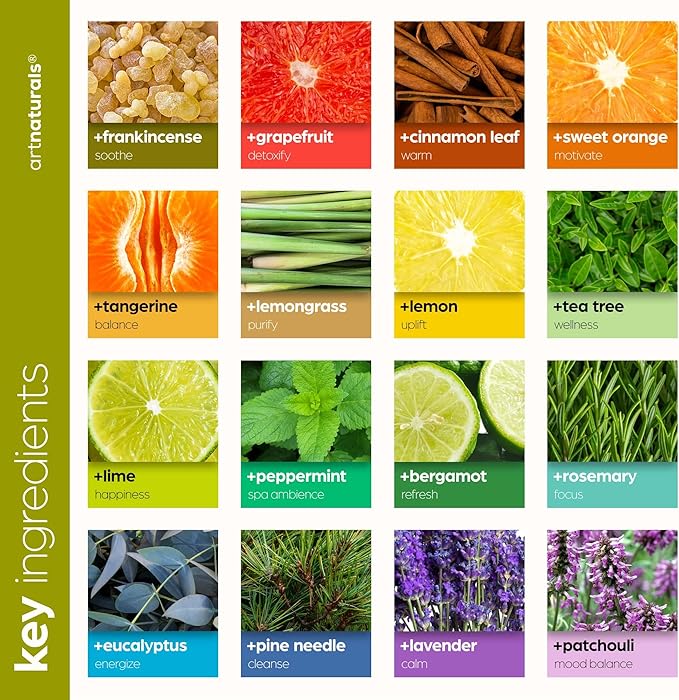 ArtNaturals Aromatherapy Essential Oil Set - 100% Pure of The Highest Therapeutic Grade Quality - Premium Gift Set – Lavender, Peppermint, Tea Tree, Eucalyptus, 0.33 Fl Oz (Pack of 16)