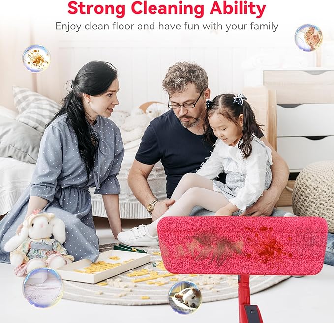 16.5 inch Microfiber Mop Pads for Rubbermaid Reveal Spray Mop and Any 16.5" Flat Mop - 10 Pack 13''-15'' Spray Mop Pad Reusable Washable Replacement Refills - Red & Grey