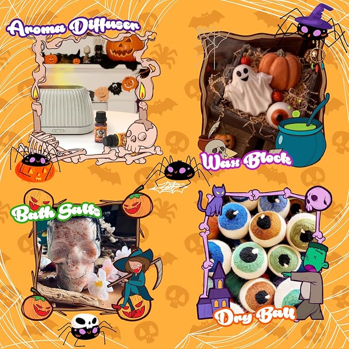 Halloween Fragrance Oils Set, Essential Oil for Diffuser, Diffuser Oil, Use for Soap Candle Making,Caramel Apples, Pumpkin Pie, Candy Corn, Halloween Cookies, Popcorn Balls, Snickers Bars