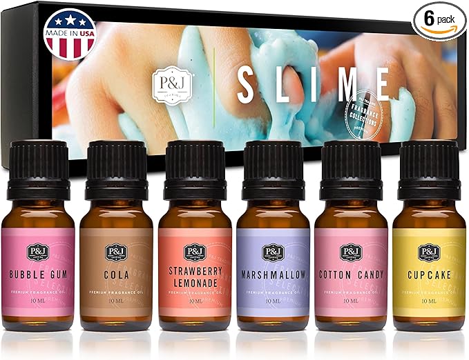 P&J Trading Fragrance Oil Slime Set | Bubble Gum, Cotton Candy, Cupcake, Strawberry Lemonade, Cola, Marshmallow Candle Scents for Candle Making, Freshie Scents, Soap Making, Diffuser Oil Scents
