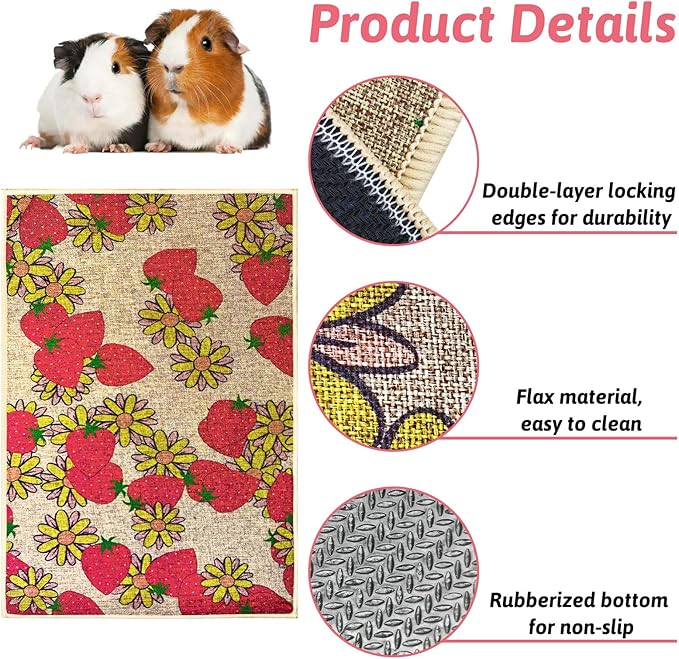 kathson 4 Pcs Guinea Pig Cage Liner Washable Small Animals Bedding Waterproof Guinea Pig Training Mat Reusable Pee Pads for Hamster Rat Chinchilla Hedgehog Gerbil